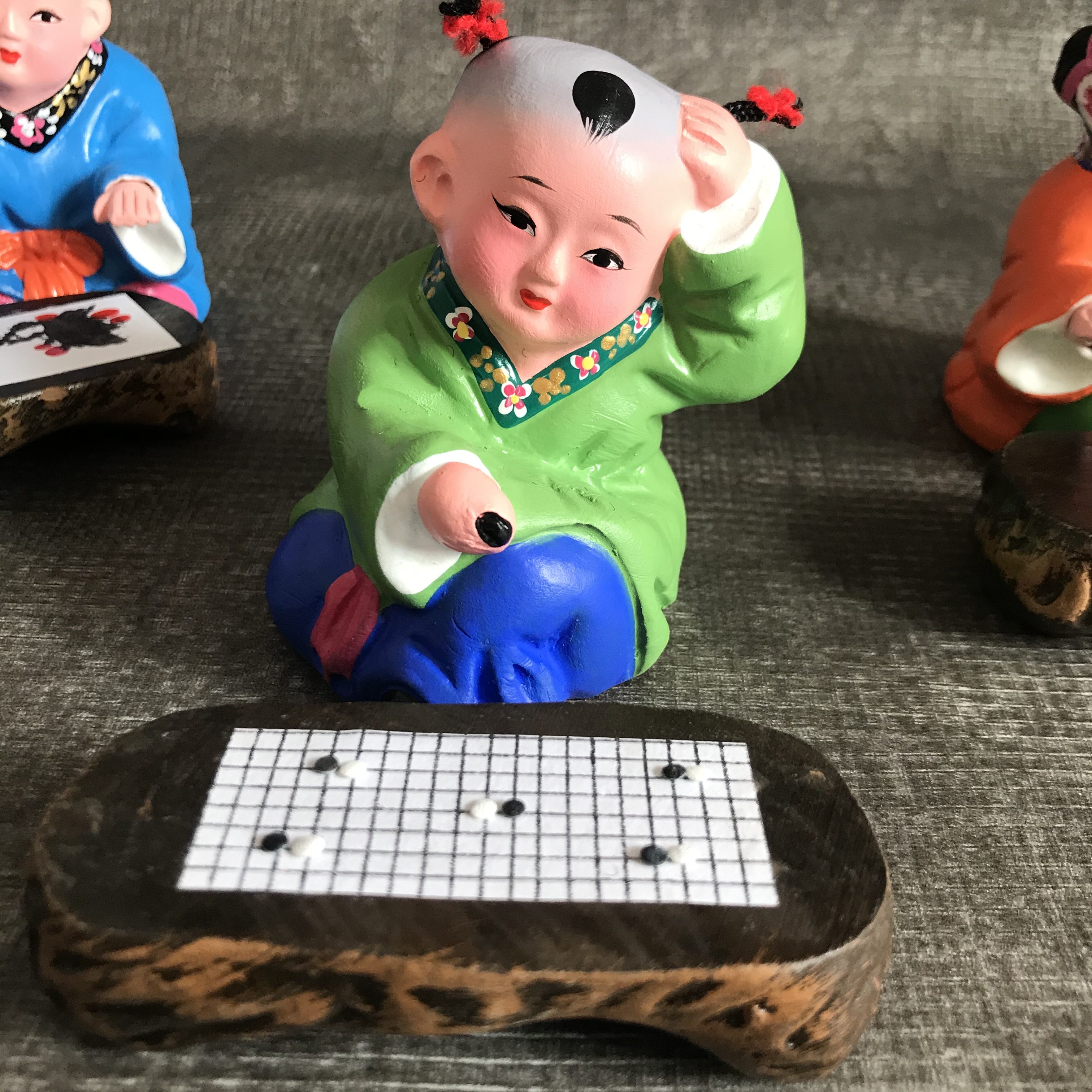 摆件天津泥人泥塑彩塑下棋手工艺品书房客厅摆件