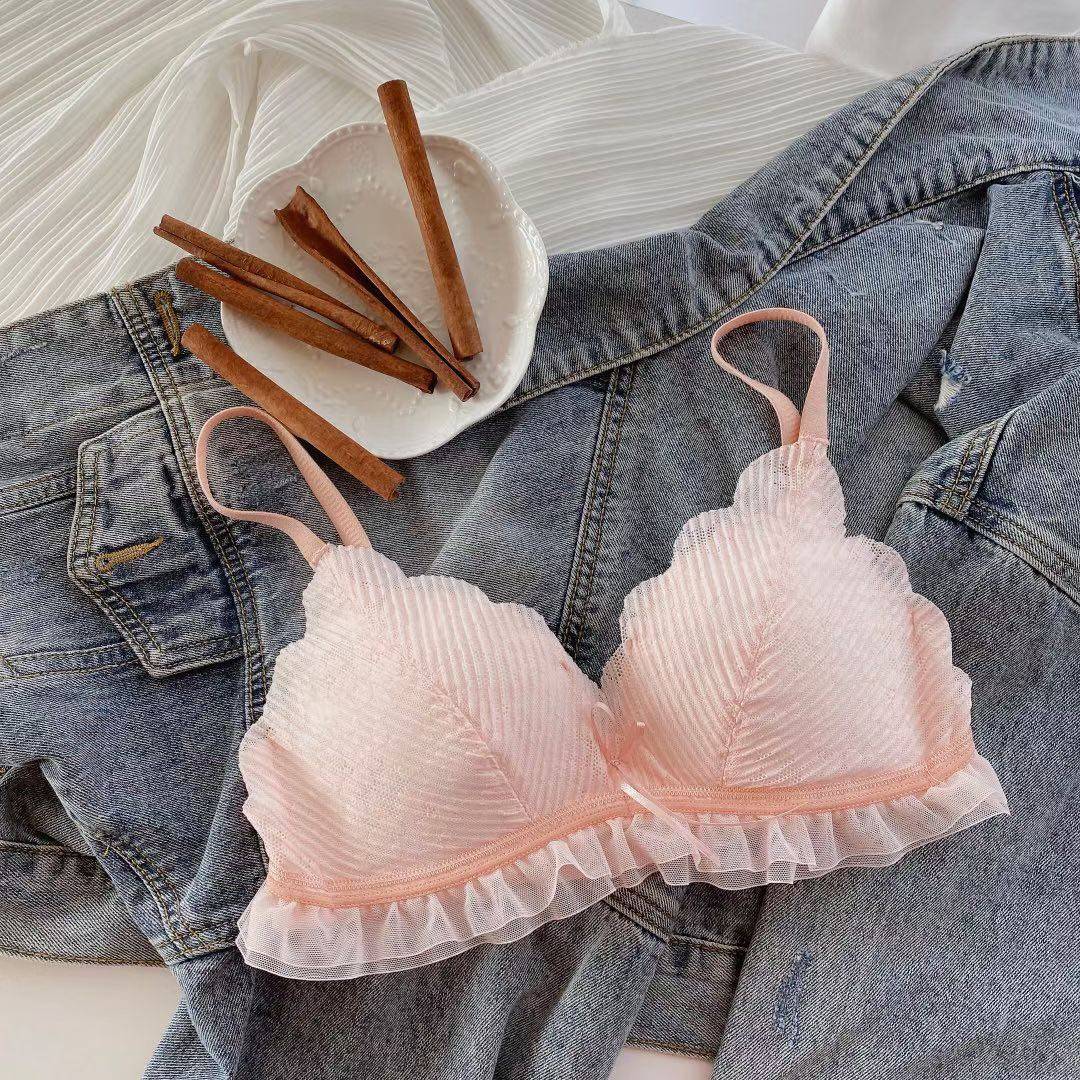 日系甜美美少女文胸小胸聚拢薄杯钢圈白色内衣文胸套装