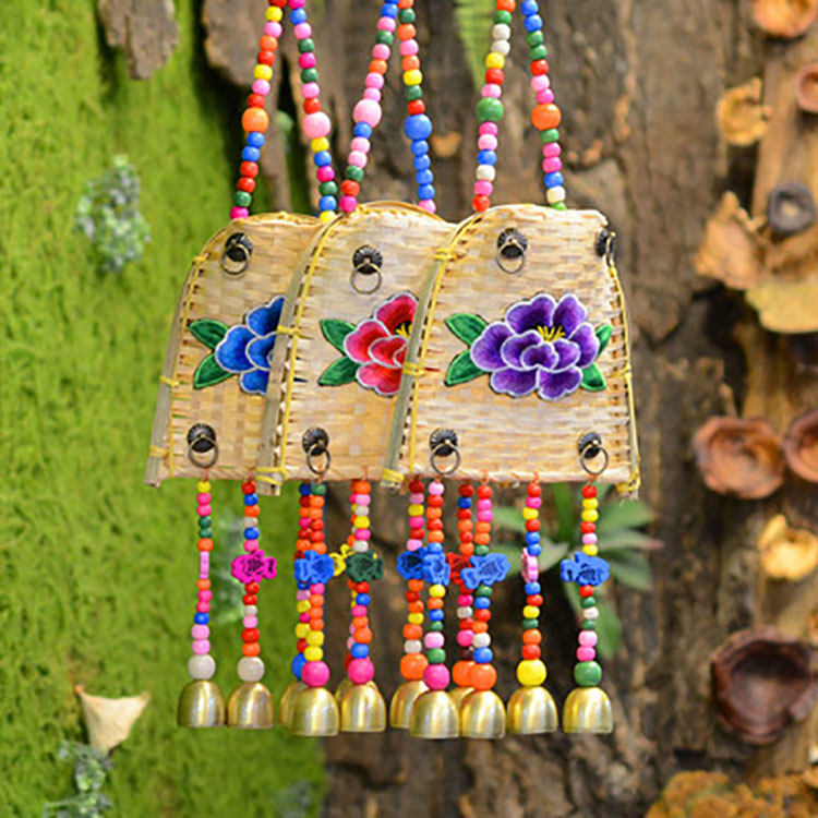 幼儿园挂饰吊饰农家乐乡村风格串珠民族风装饰竹编簸箕箩筐挂件