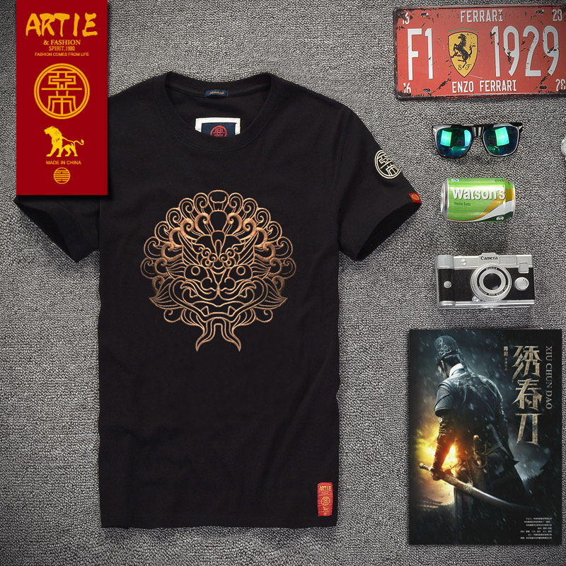 中国风男装2020新春夏短袖t恤潮男大码宽松半袖全棉体恤刺绣衣服