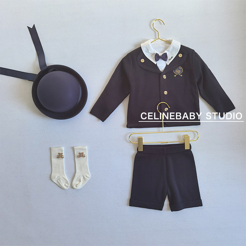 CBS celinebaby日本童装海军JK学院风羊毛衣针织外套短裤入园套装 - 图2