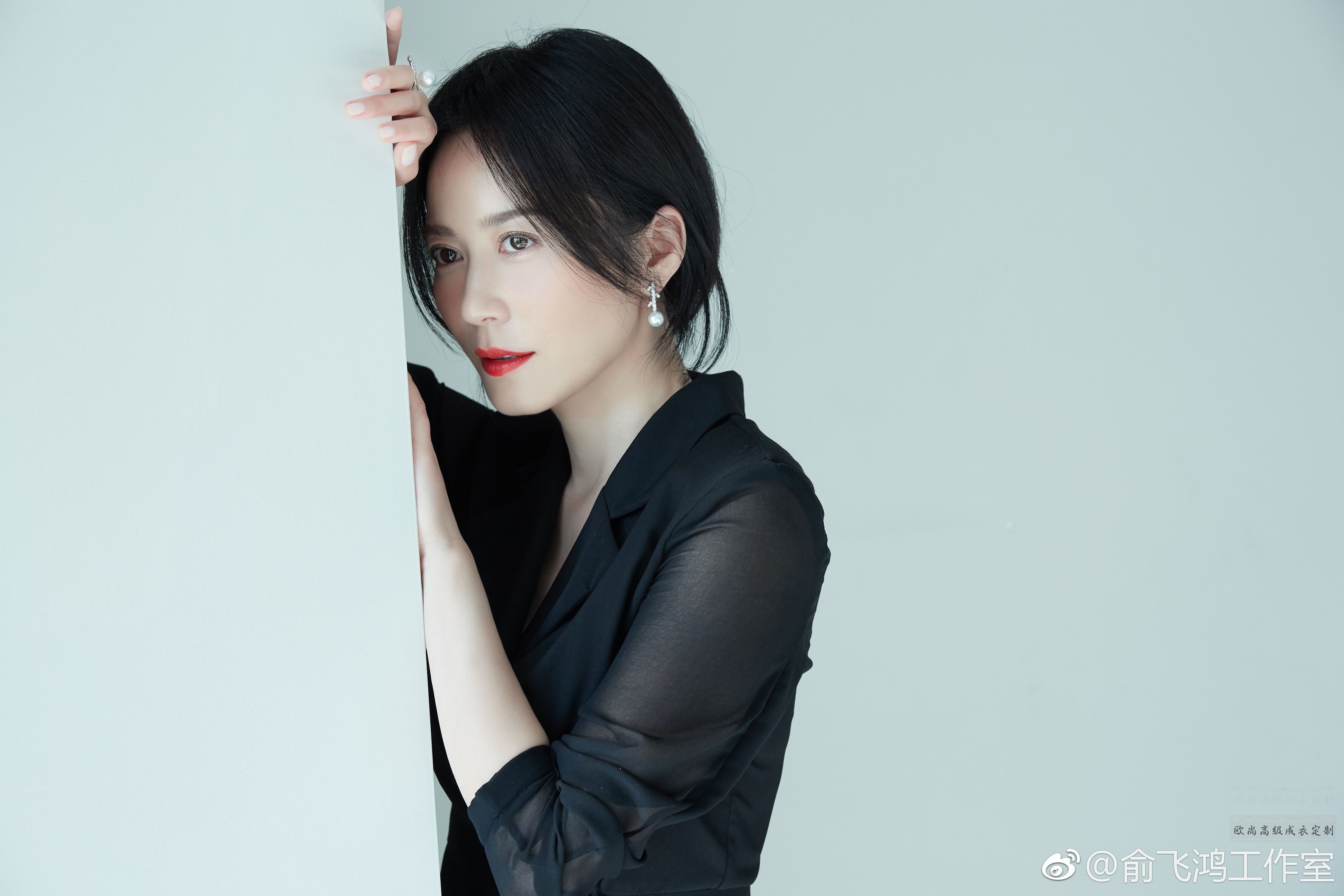 高级成衣定制明星俞飞鸿同款黑色真丝拼接百褶西装连衣裙女长款夏