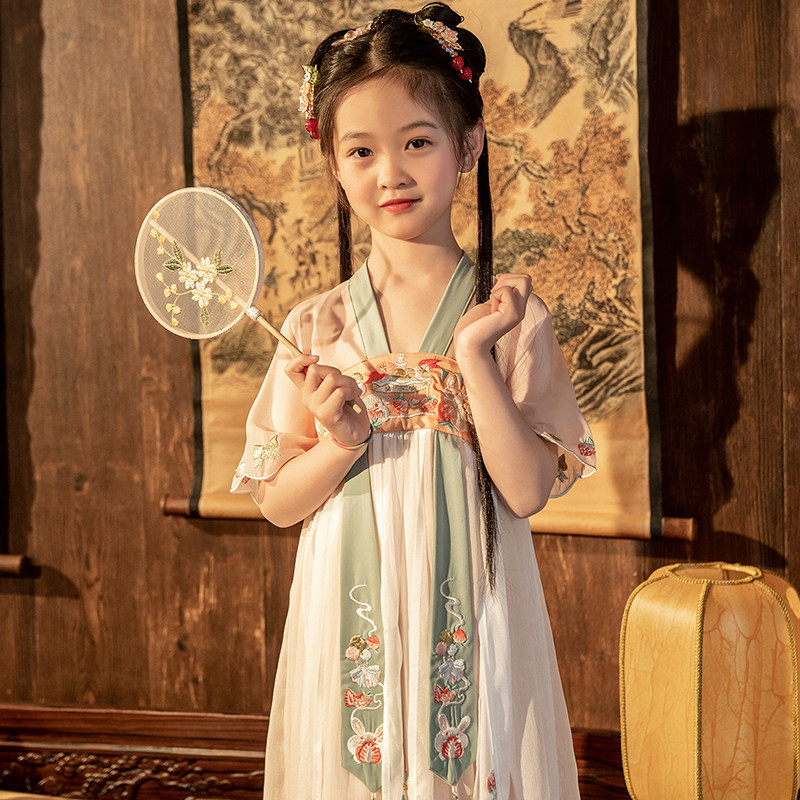 汉服女童夏款襦小女孩超仙刺绣飘逸古风连衣裙儿童汉服