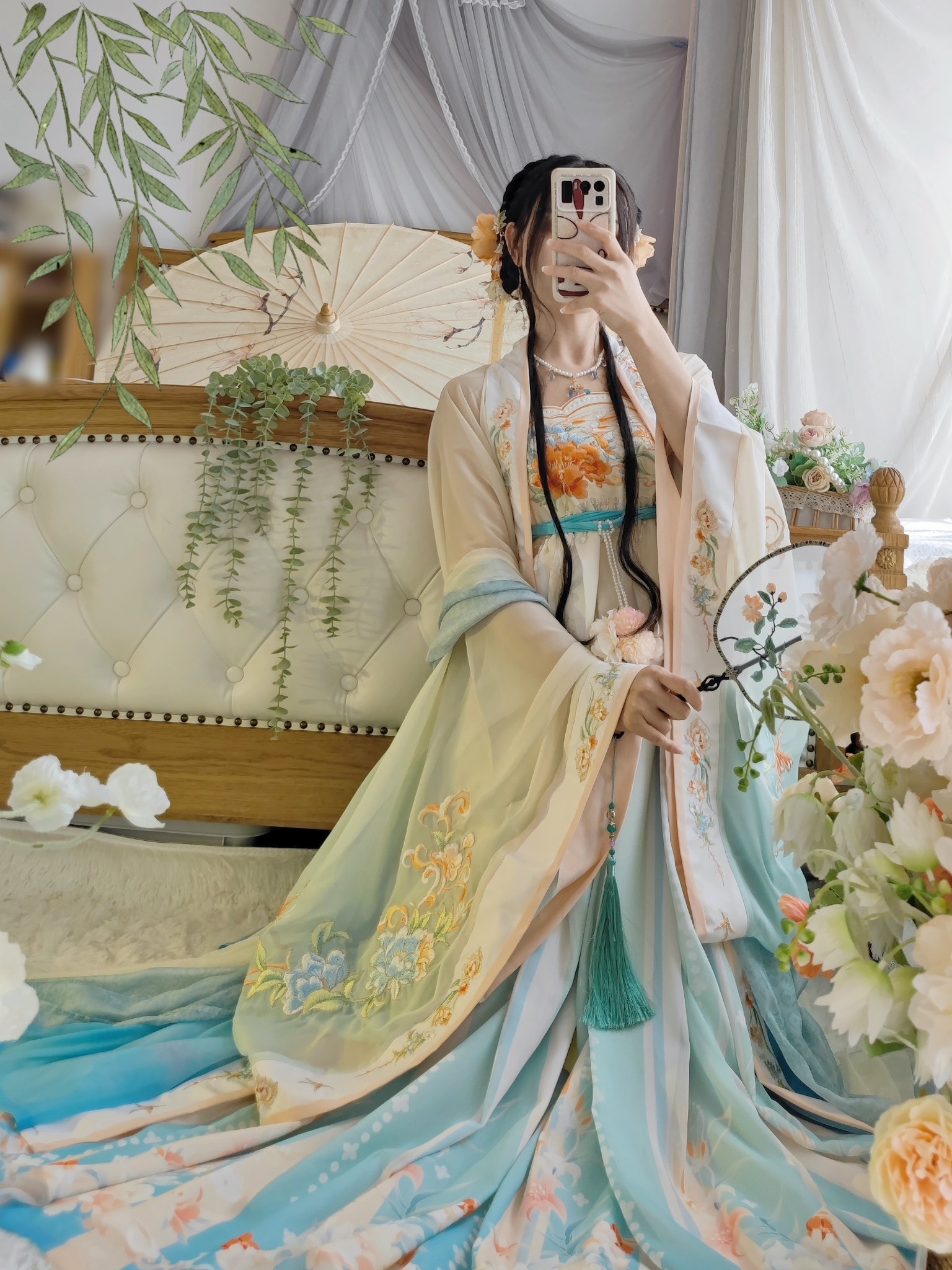 池秋记汉服诃子裙原创正品【花开富贵】重工刺绣渐变大袖春夏日常