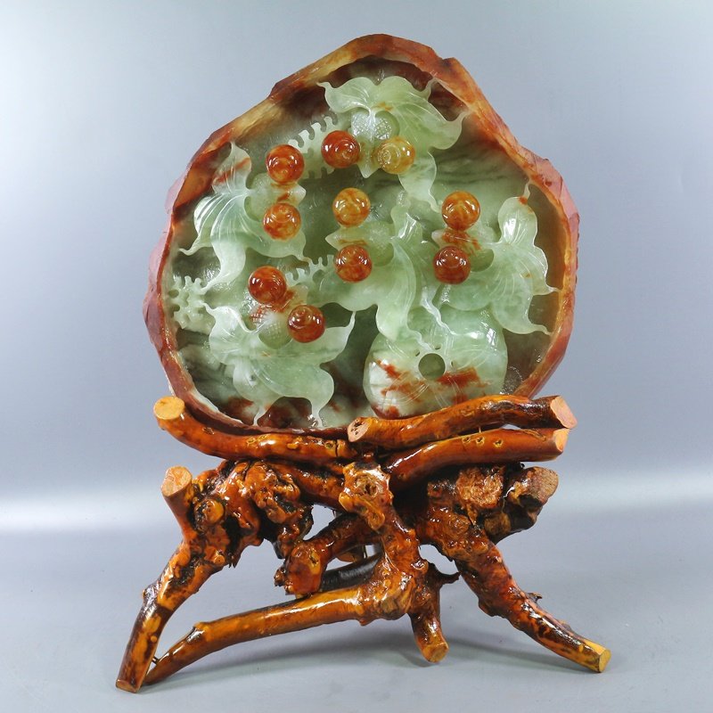 岫玉摆件客厅玉石玉器精品岫岩玉雕金鱼原石珠宝奇石