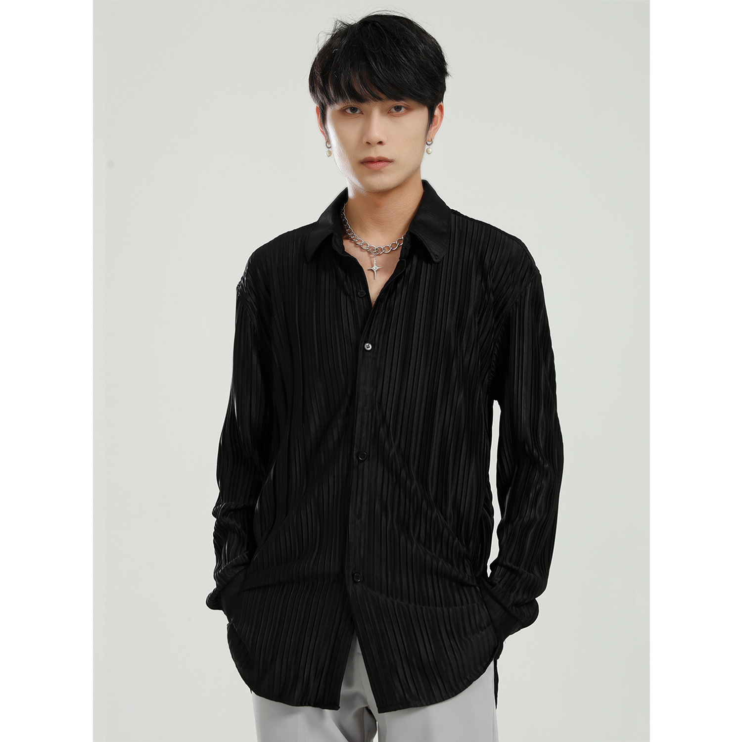 羽泉原创男装2021春季新品韩版宽松百搭纹理衬衫