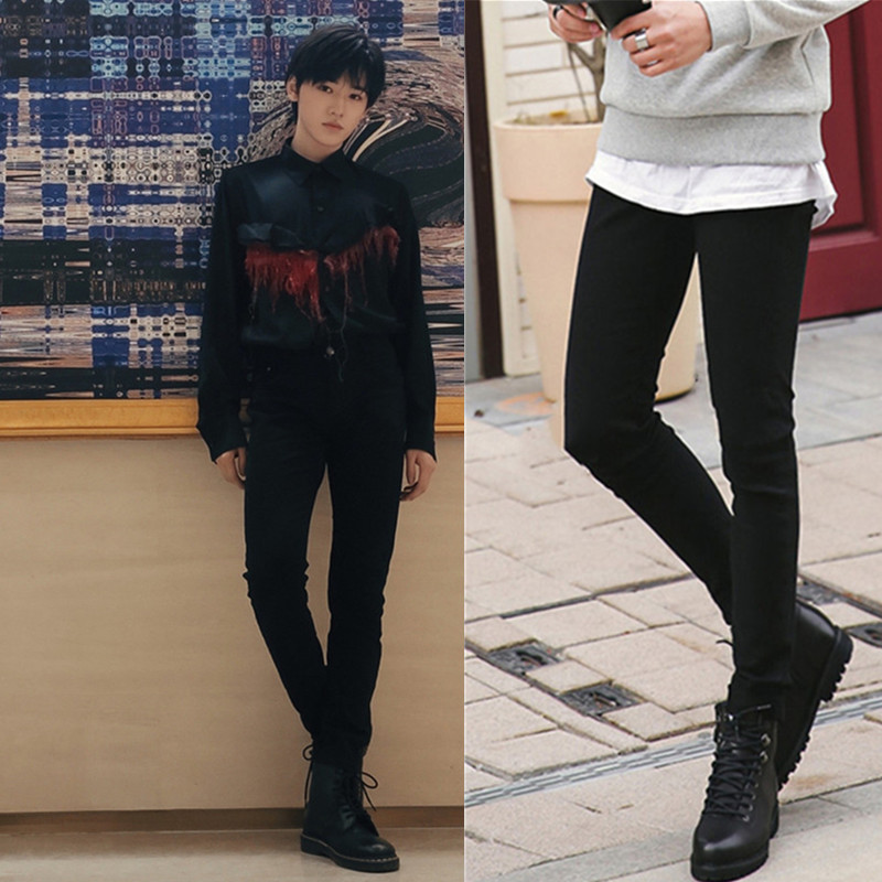时代少年团宋亚轩同款黑色裤子痞帅四季弹力牛仔裤