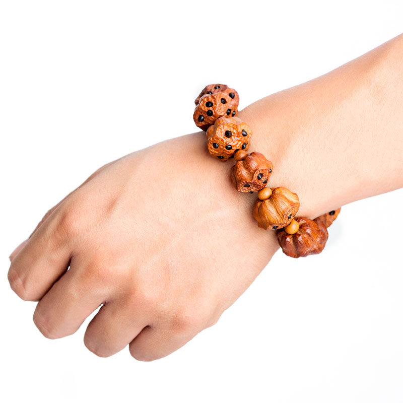 富美达桃木手链手工精雕莲蓬佛珠手串男饰品念珠手链