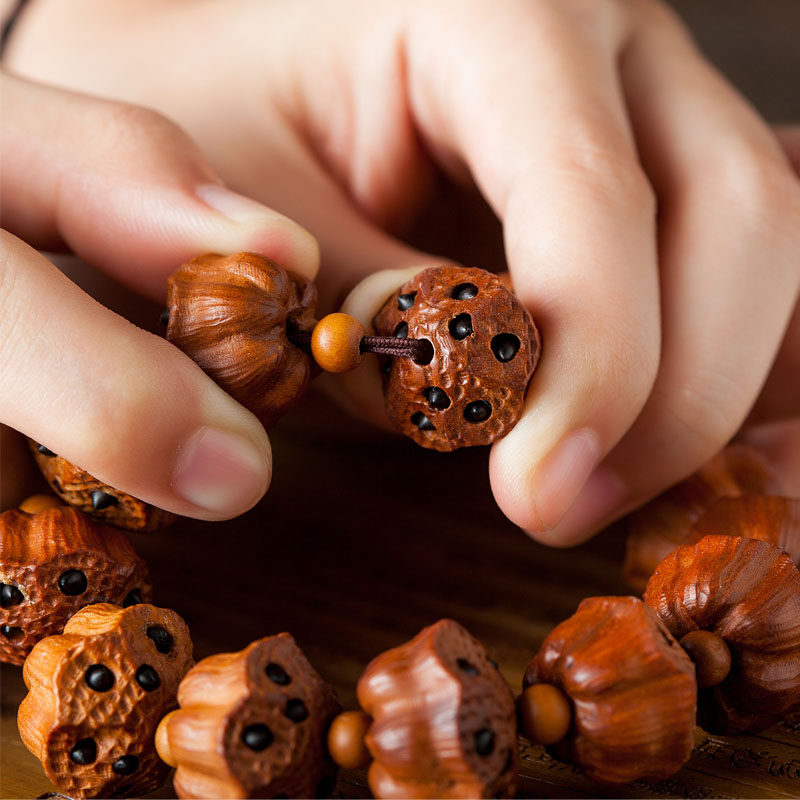 富美达桃木手链手工精雕莲蓬佛珠手串男饰品念珠手链