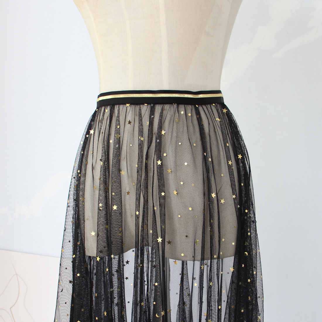 纱裙星星鱼尾蕾丝打底单层透明半身中长裙子半身裙