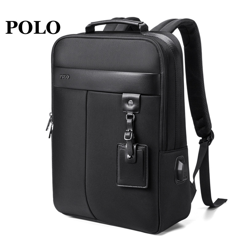 polo双肩包男士简约休闲背包时尚外出商务14寸双肩背包