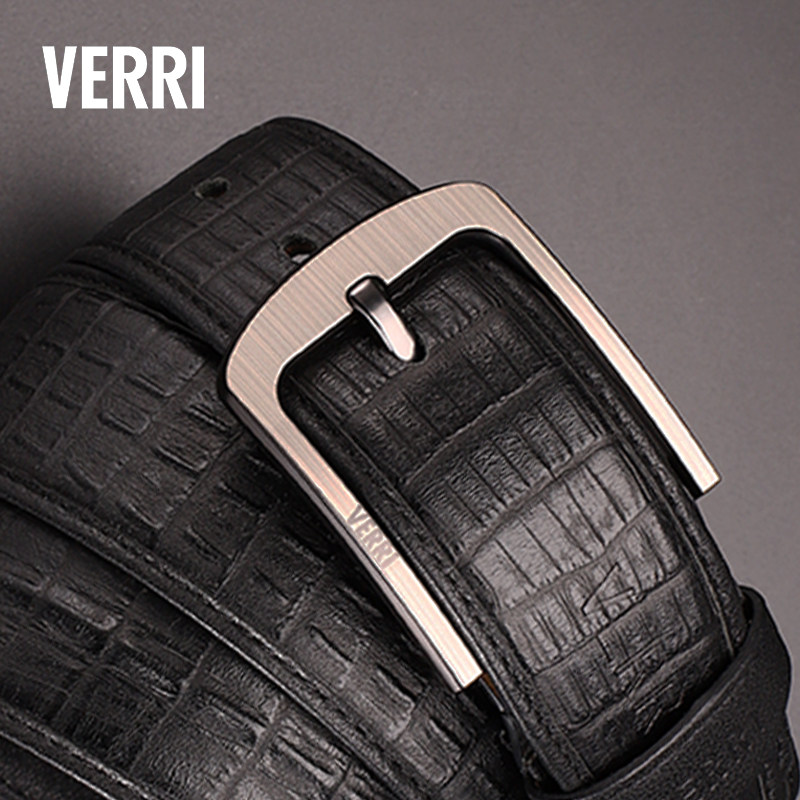verri皮带真皮鳄鱼商务休闲头层牛皮中青年针扣腰带