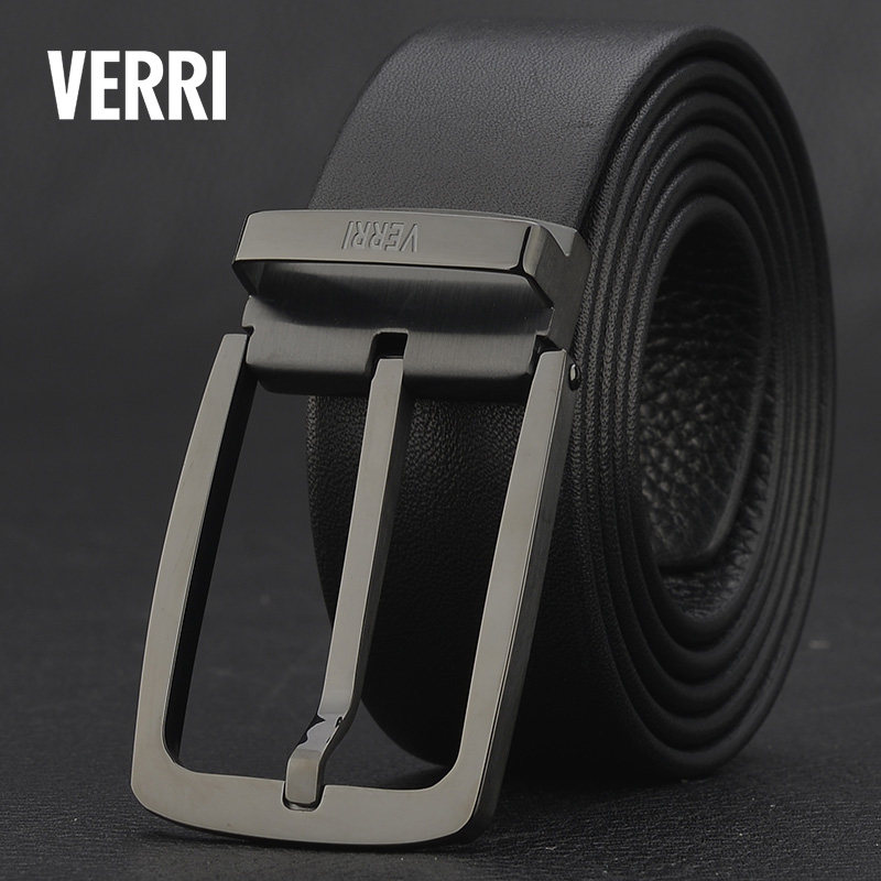 verri新款男士皮带真皮简约针扣裤带带头牛皮腰带