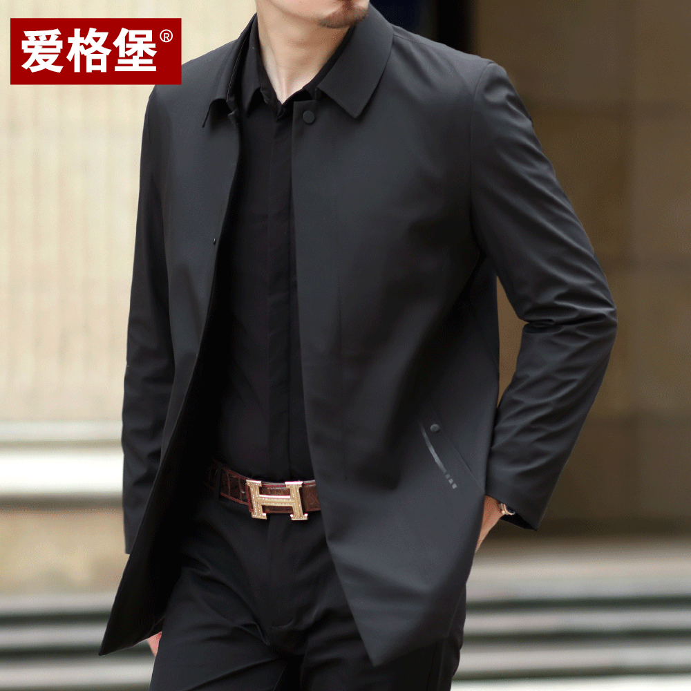 压胶风衣男中长款中年男士2022春秋季外套商务休闲爸爸春秋款男装