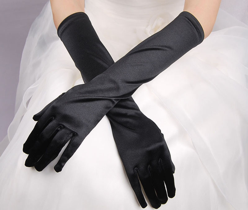 手套赫本复古晚宴宴会黑色缎面新娘舞台演出婚纱手套