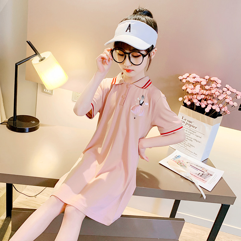 女童小女孩裙子儿童纯棉洋气短袖连衣裙中大9岁连衣裙