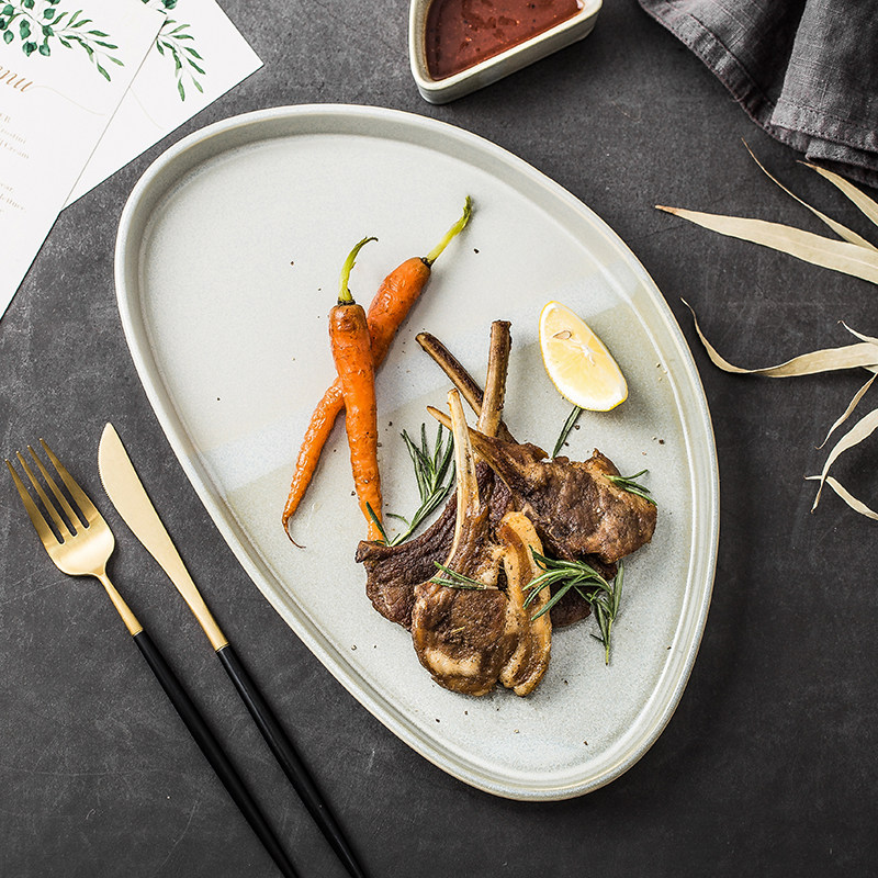 北欧不规则创意西餐牛排餐厅简餐摆盘平底早餐盘
