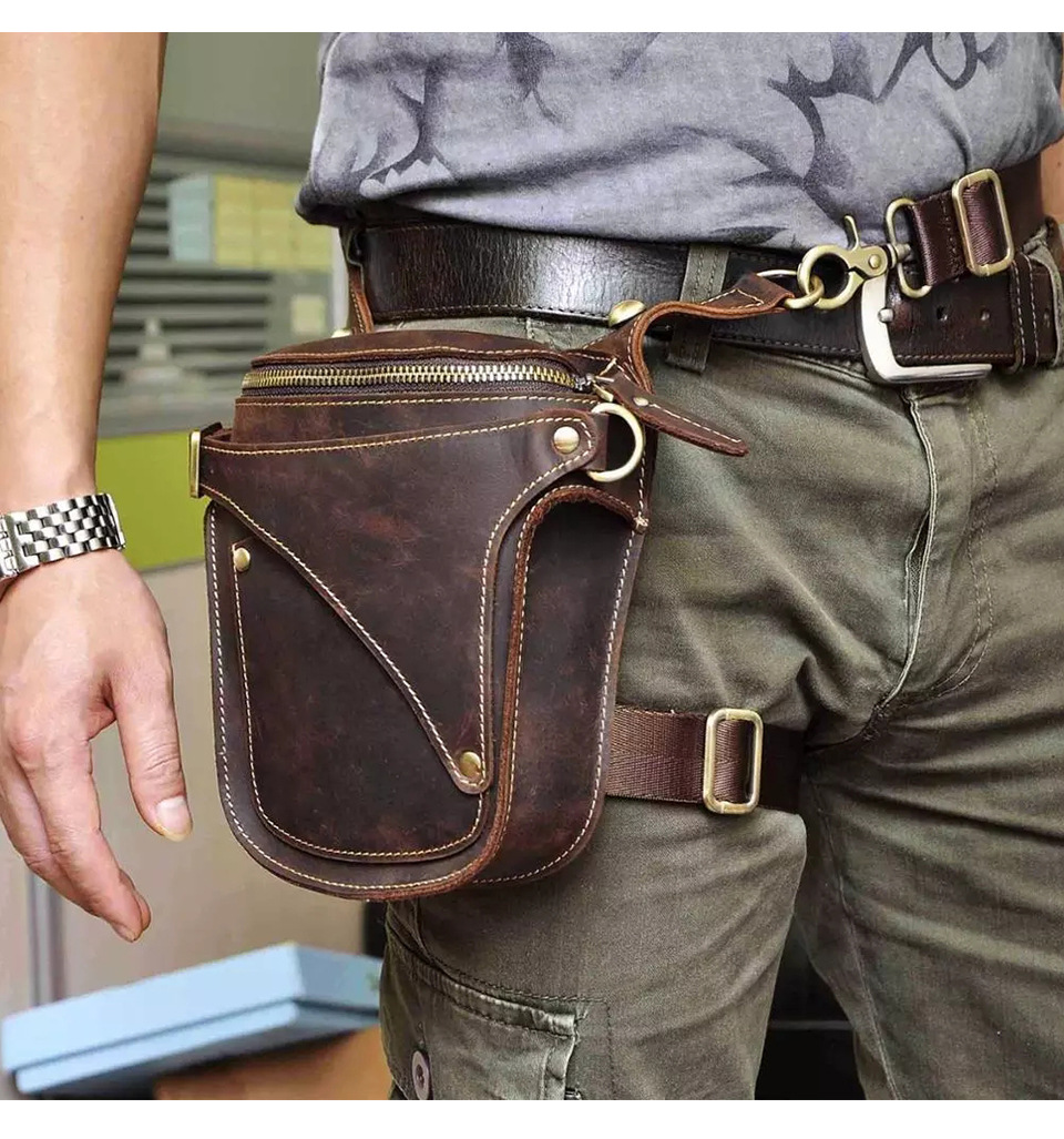 手工男士真皮腰包复古头层牛皮哈雷骑士机车包挂包男士包袋