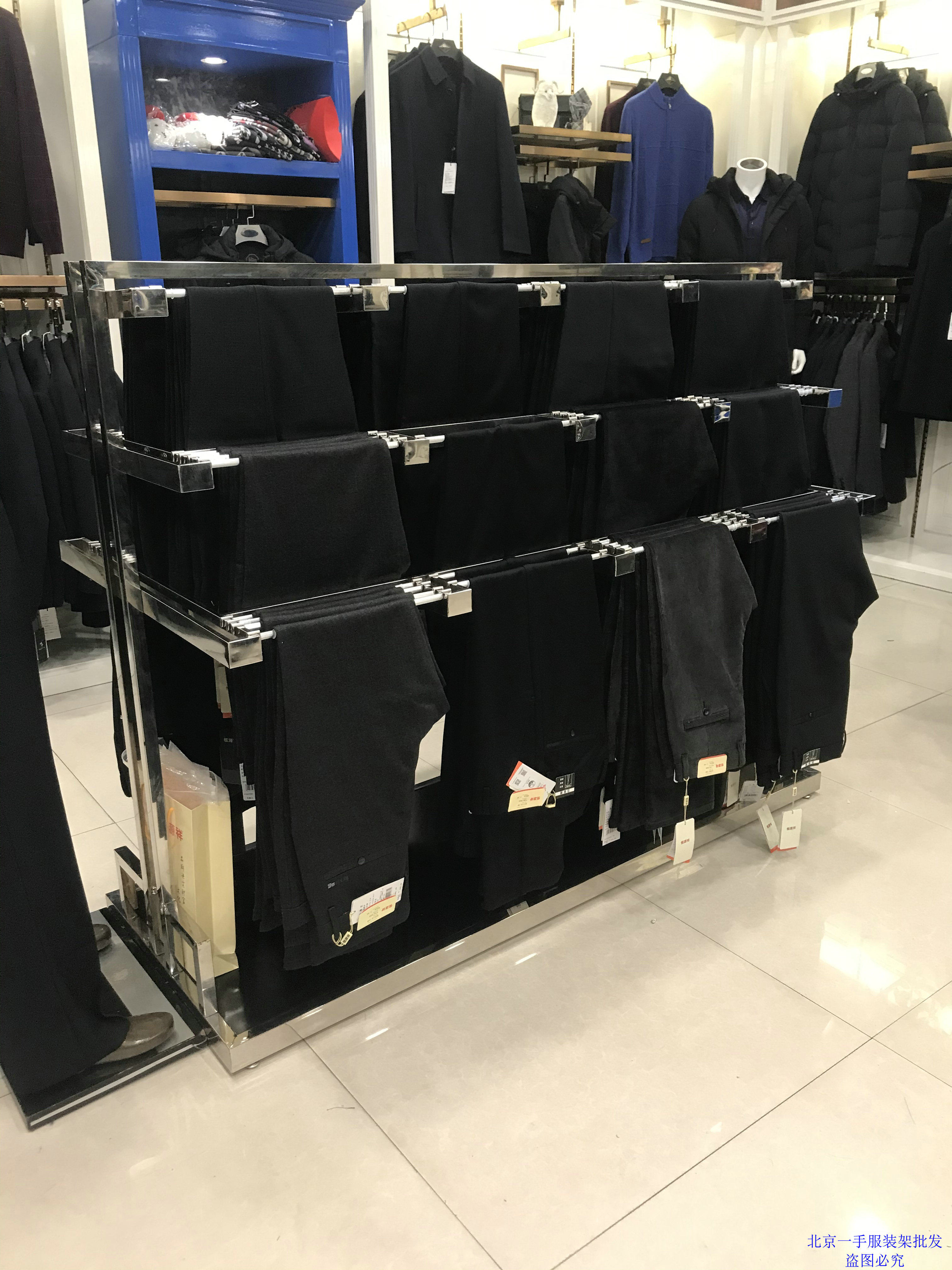 不锈钢加长双面裤台中岛四格裤架展示架男装西裤服装展示架