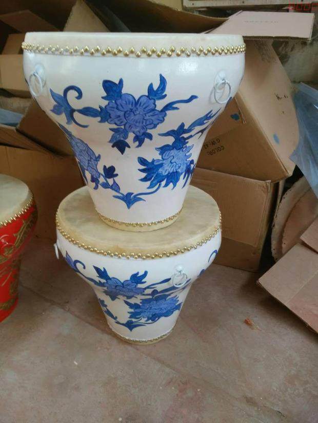 花盆16寸18寸彩绘定音戏曲牛皮大鼓花瓶鼓红花盆鼓