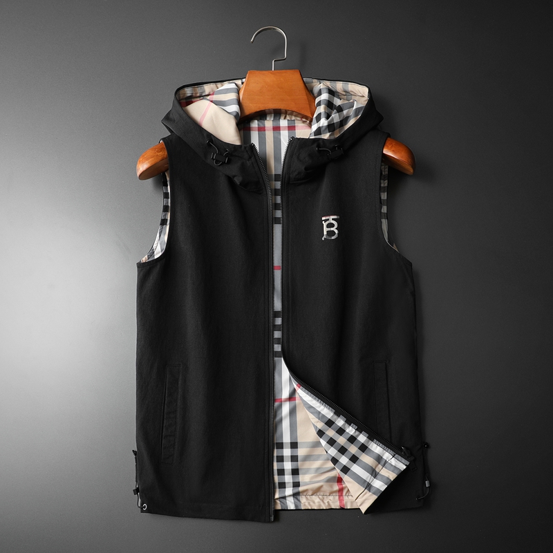 欧洲站轻奢潮牌春季薄款马甲男士修身坎肩格子马夹背心连帽外套男