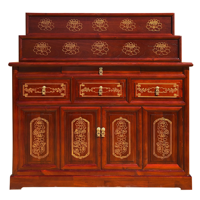 藏式佛龛立柜供台家用实木金大供桌三层层带佛柜