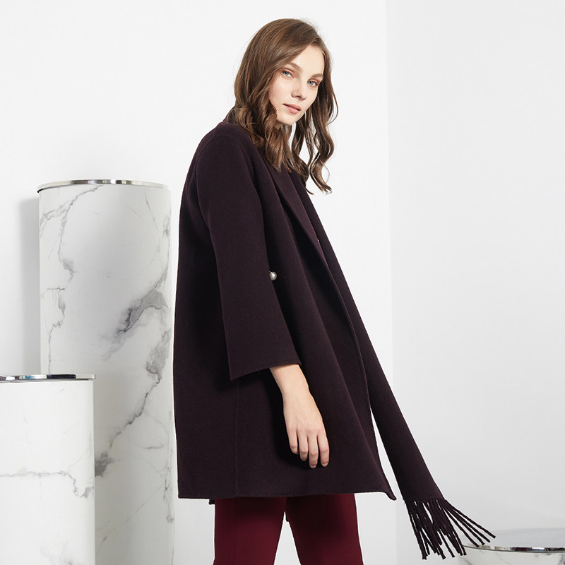 斯尔丽秋季新品时尚中长长袖纯色休闲通勤简约风衣