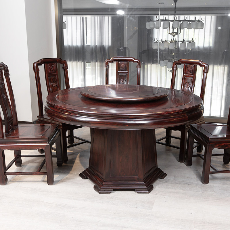 红木家具餐桌圆桌印尼黑酸枝木阔叶黄檀东阳圆台现代新中式实木