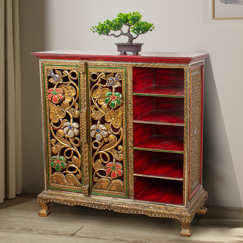 玄关泰国实木鞋柜复古神台供台东南亚风格家具门厅