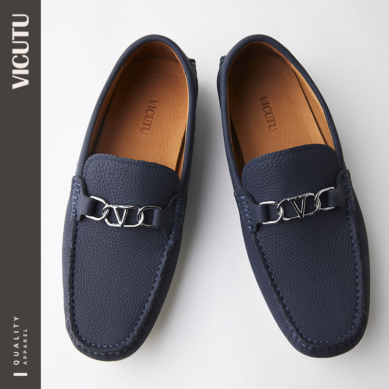 vicutu威可多商场同款男士皮鞋时尚简约豆豆百搭牛皮休闲皮鞋