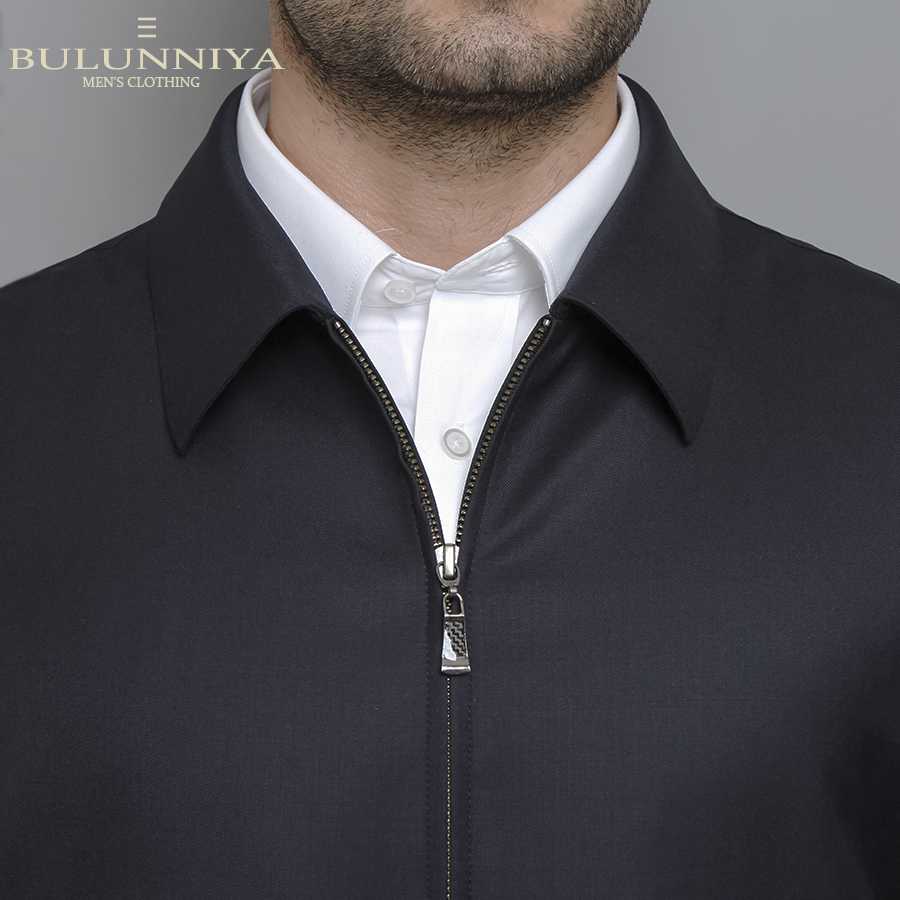 薄款春秋精纺羊毛夹克 商政领导男士翻领外套 中年通勤休闲秋冬