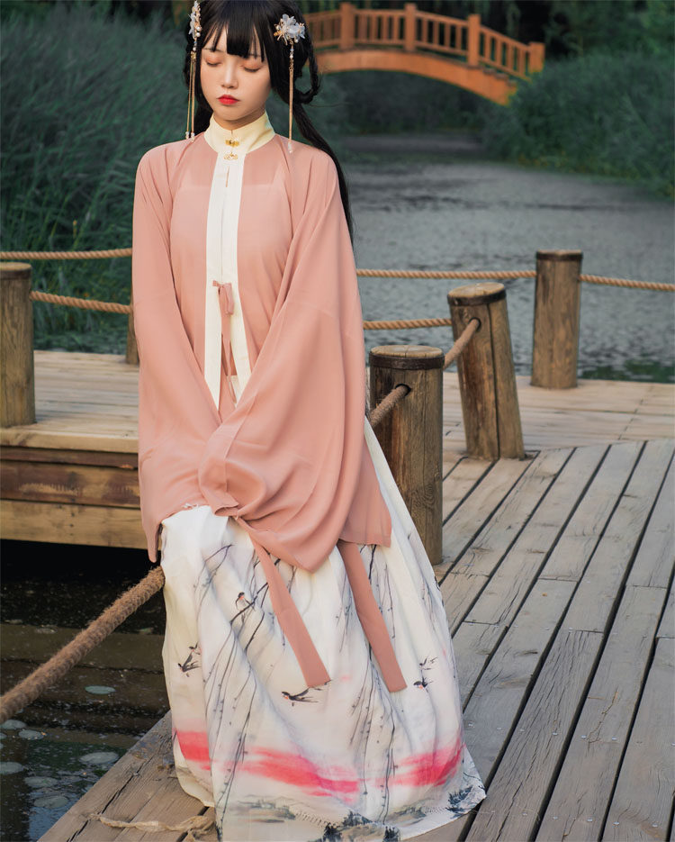 爱莲说原创汉服女装对襟明制立领长袄印花雪纺汉服