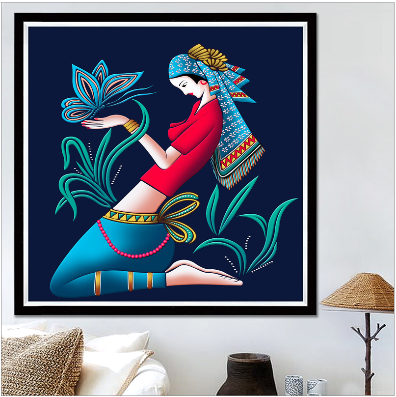 十字绣人物阿诗玛云南重彩深思艳装丰收蝶舞简约十字绣套件