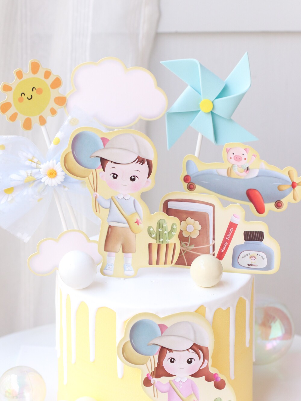 烘焙蛋糕装饰书包男孩女孩开学六一儿童节小朋友风车生日节日装扮用品