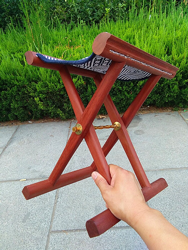 实木马扎折叠红木高档便携潍坊嵌银四官檀木折叠凳