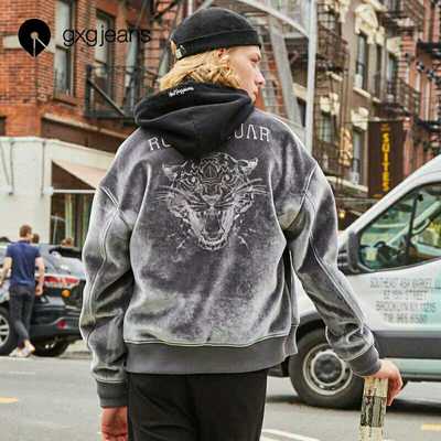 gxg jeans男装2021秋冬外套棒球服韩版丝绒虎头刺绣休闲男士夹克