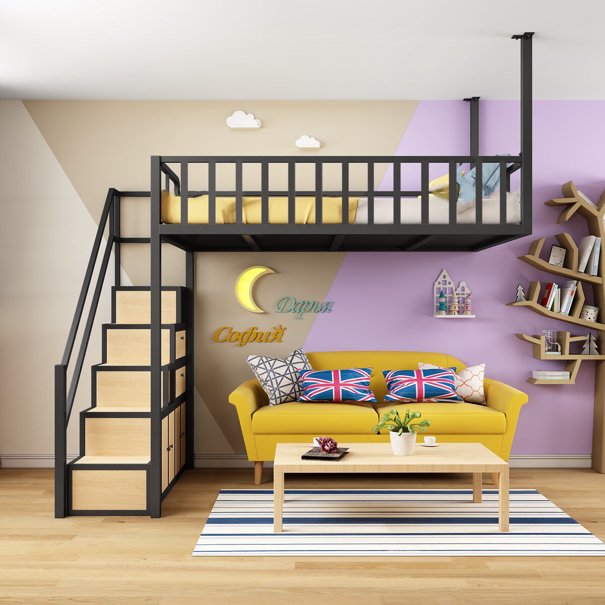 小户户型省空间悬挂式吊床阁楼复式二楼多功能储物铁艺