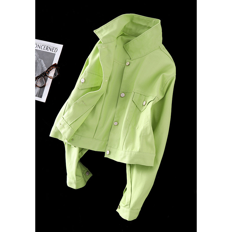 高颜值滤镜牛油果绿雾霾女款显瘦宽松短款夹克短外套