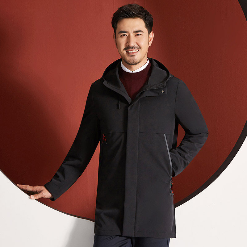 风衣红都2020秋冬新款男士男装连帽外套休闲风衣