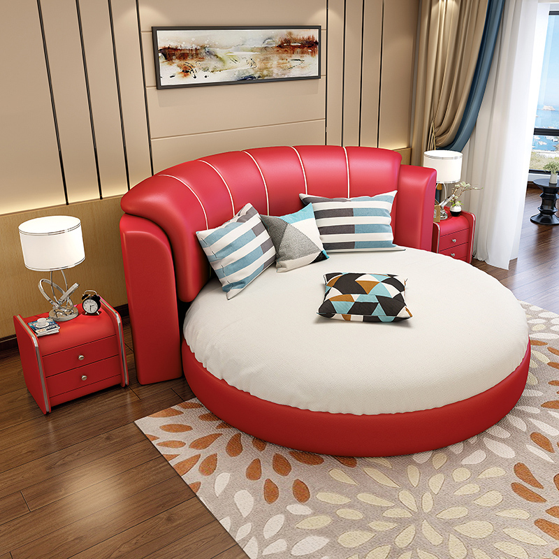 澳莎圆床水床双人婚床真皮现代简约小户户型酒店水床垫