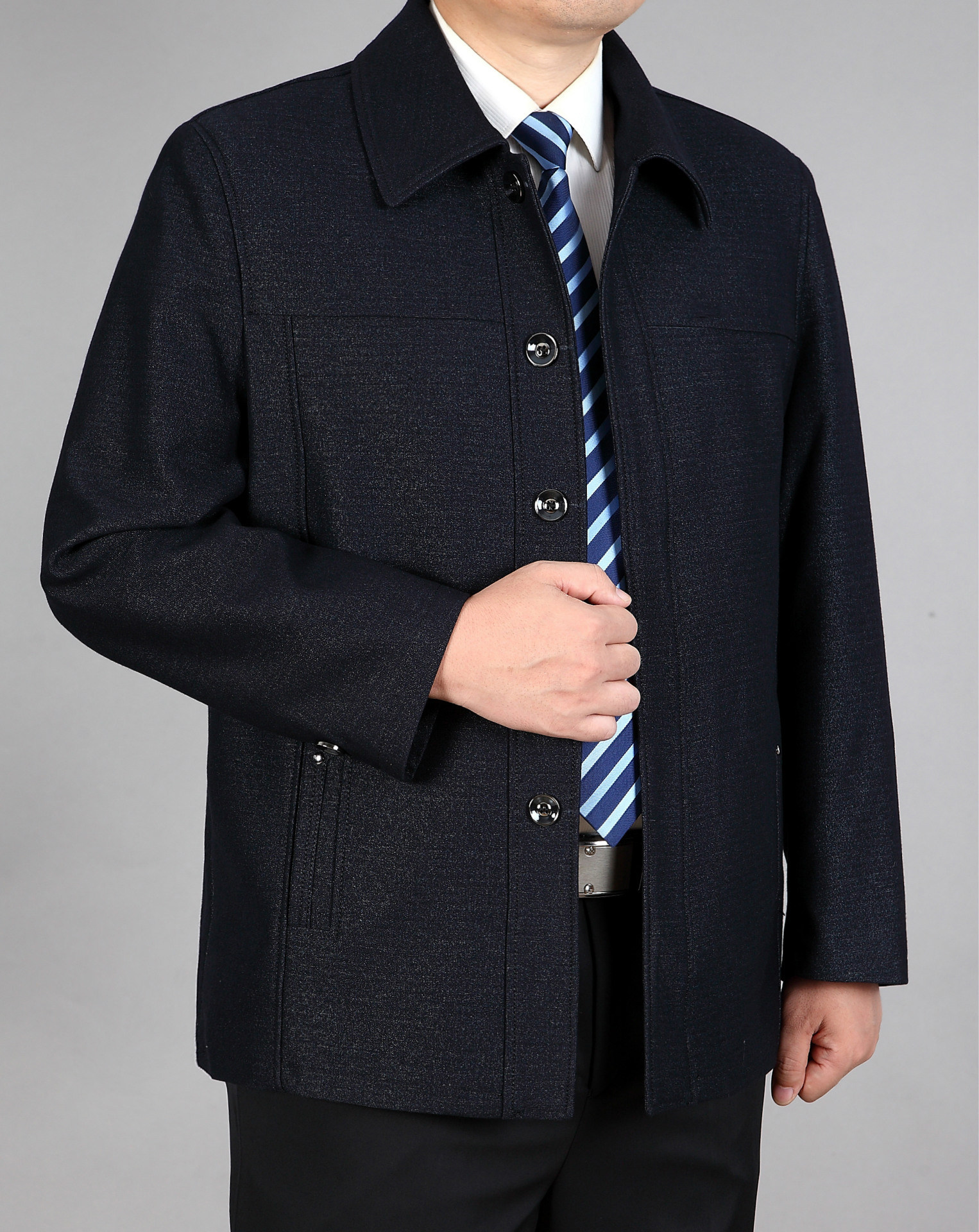 爸爸春秋外套中老年人男装宽松夹克爷爷装60岁70秋冬加绒加厚上衣