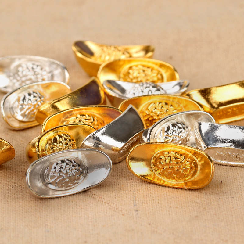 广缘德金元宝摆件中式合金小号银元宝复古客厅家居供奉财神工艺品