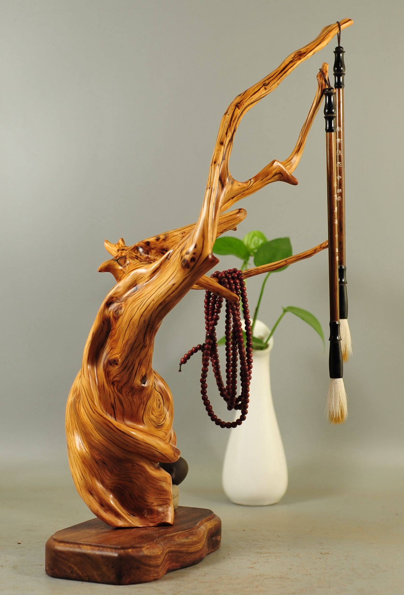 崖柏摆件太行根雕倒流流香笔挂笔筒毛料陈化根雕