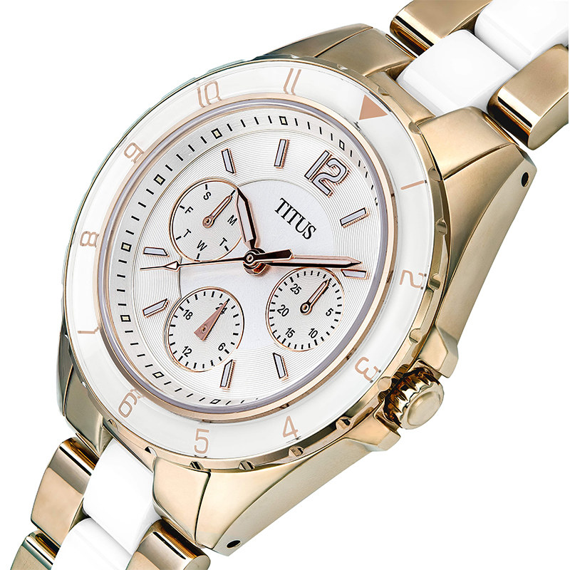 titus铁达时正品手表石英腕表瑞士陶瓷不锈钢典雅瑞士腕表