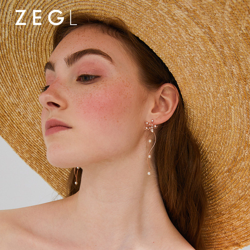 ZEGL月溅星河耳环女长款气质耳钉流苏耳坠2022年新款潮不对称耳饰