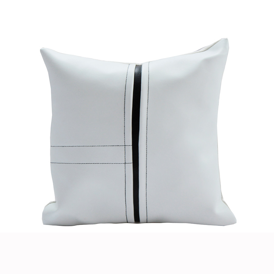 抱枕白色手工皮质拼接靠垫方枕极大气靠垫