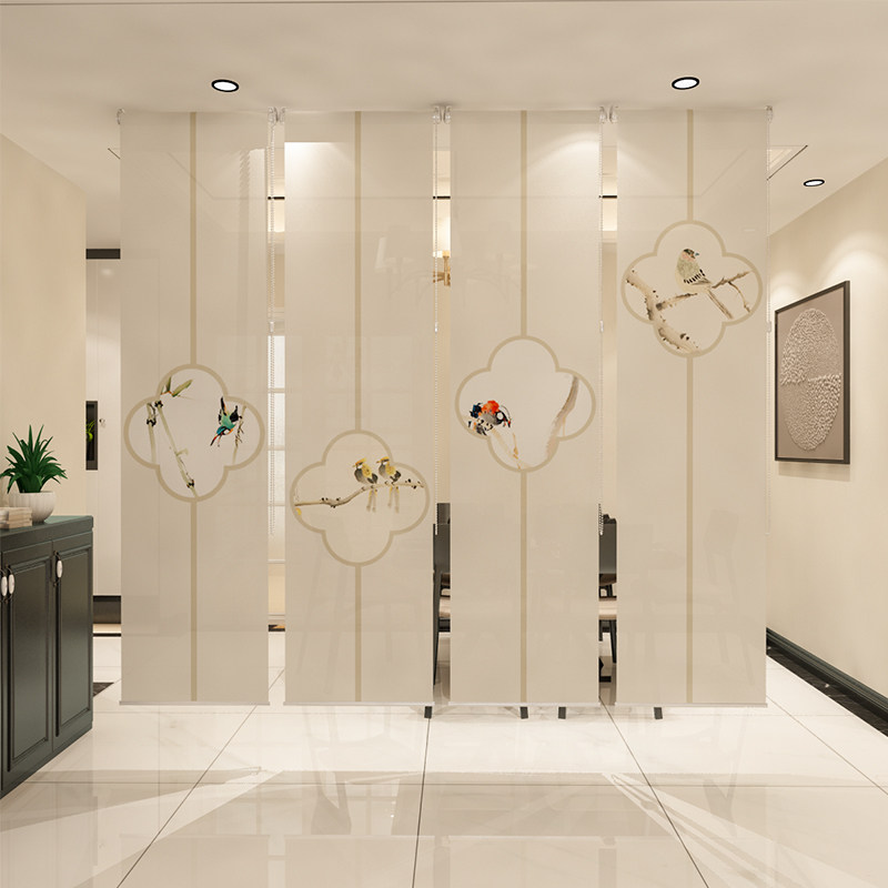 中式卷帘玄关帘软隔断挂式屏风半透纱质窗帘卷帘