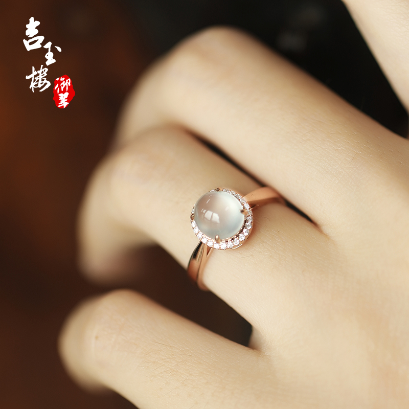 戒指蛋面女玉石天然镶嵌金镶嵌玉楼18k翡翠货冰种戒指