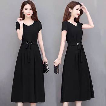Fat MM Dress Women 2023 Summer New Style Korean Style High Waist Belly Covering Short Sleeve Solid Color Large Size Mid-Length Skirt