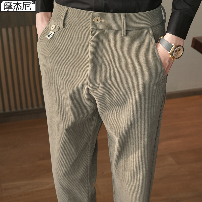 春秋季男士灯芯绒裤子韩版潮流小脚休闲长裤男商务修身百搭西装裤